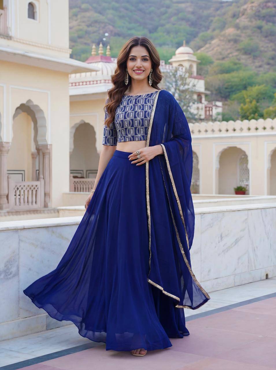 Deep Georgette vol 32 Blue Lehenga choli manufacturers in Ahmedabad